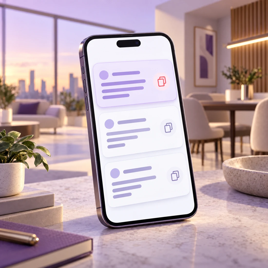 Celular com três sugestões de mensagem para uma conversa com o cliente